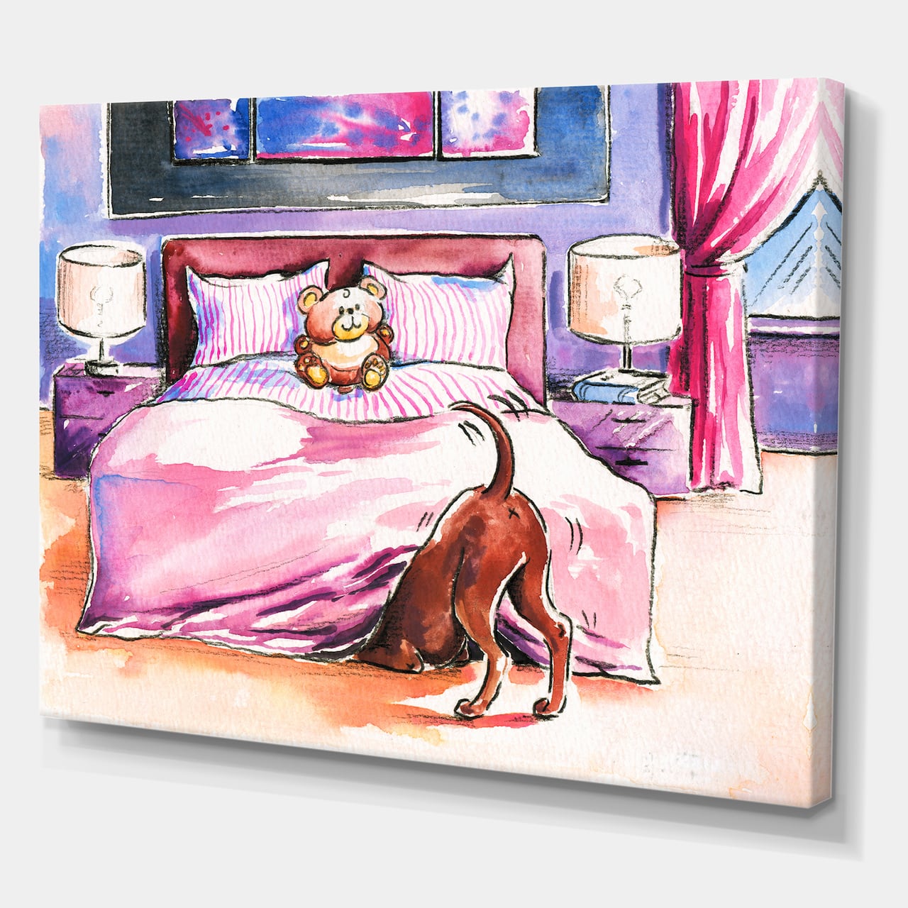 Designart - Brown Dog Looking Under the Bed - Farmhouse Canvas Wall Art Print